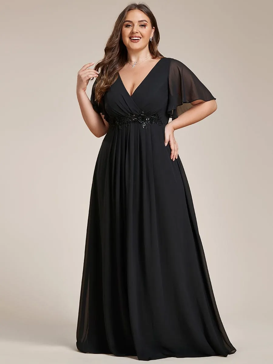 Elegant Chiffon Applique Mother of the Bride Dress with Flutter Sleeves