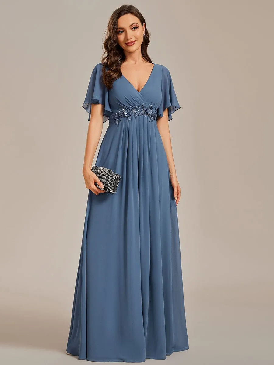 Elegant Chiffon Applique Mother of the Bride Dress with Flutter Sleeves