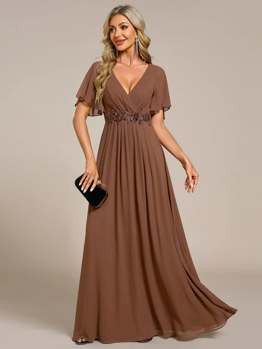 Elegant Chiffon Applique Mother of the Bride Dress with Flutter Sleeves