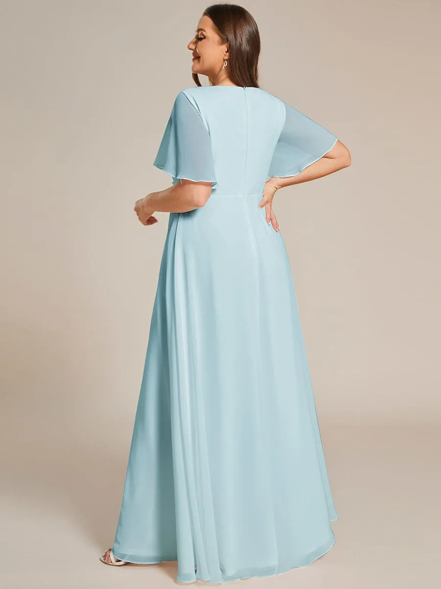 Elegant Chiffon Applique Mother of the Bride Dress with Flutter Sleeves