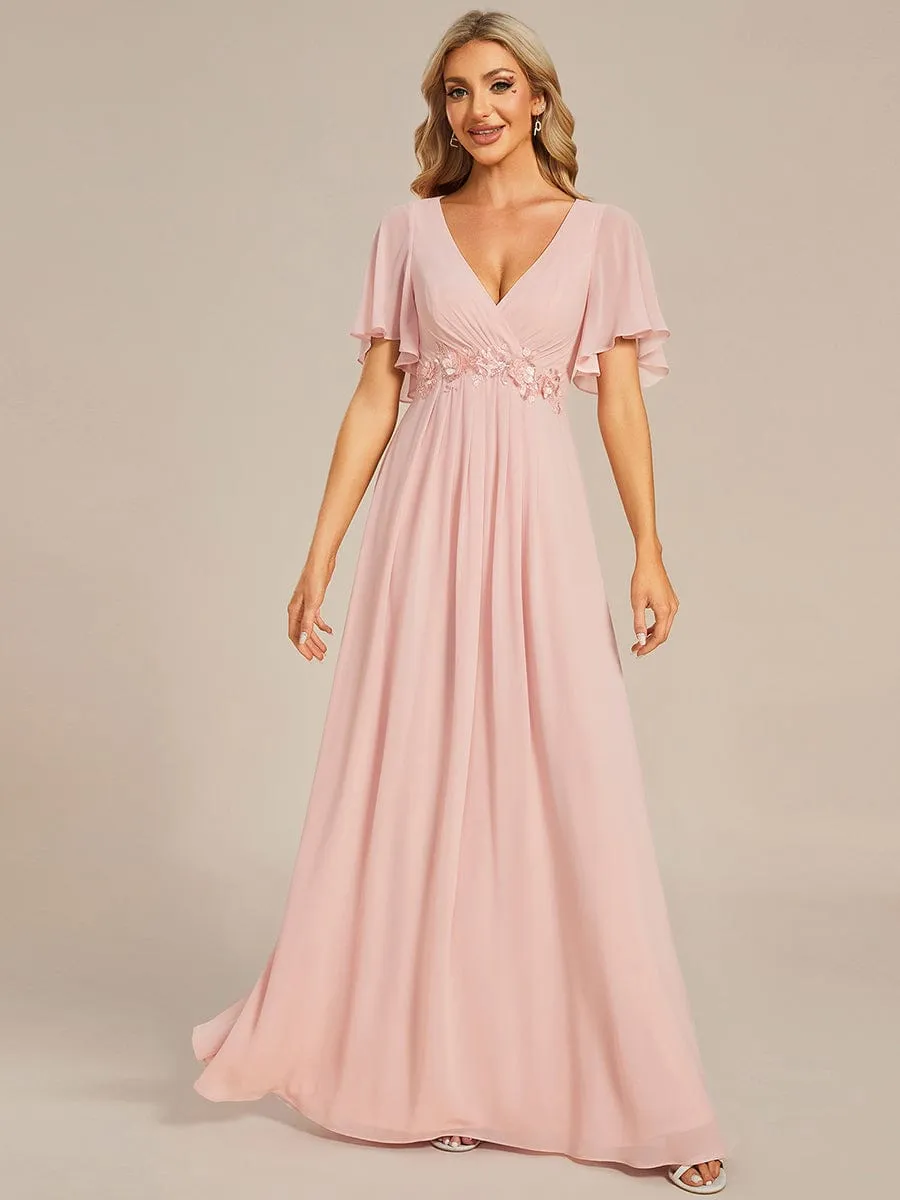 Elegant Chiffon Applique Mother of the Bride Dress with Flutter Sleeves