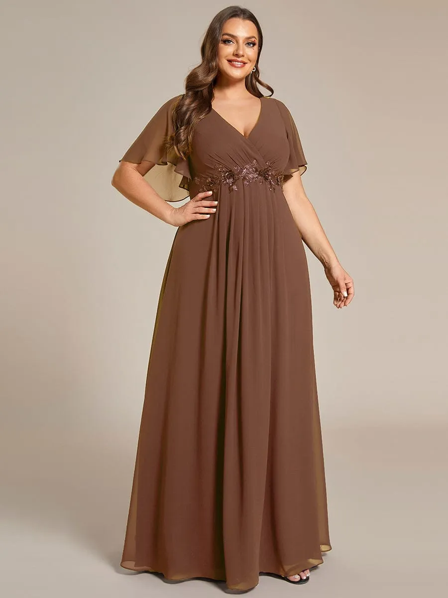 Elegant Chiffon Applique Mother of the Bride Dress with Flutter Sleeves