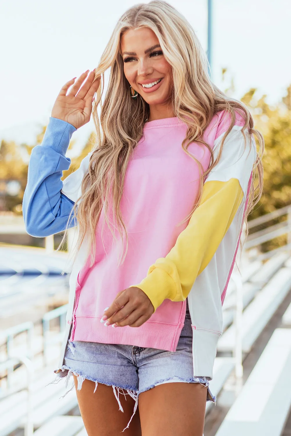 Exposed Seam Side Slits Sweatshirt