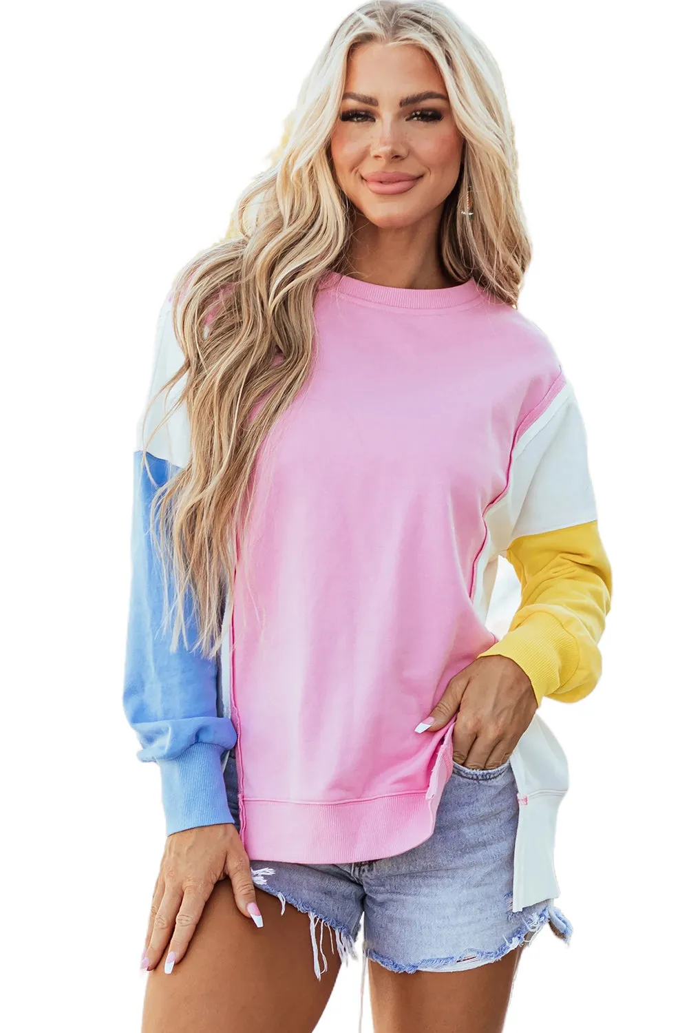 Exposed Seam Side Slits Sweatshirt