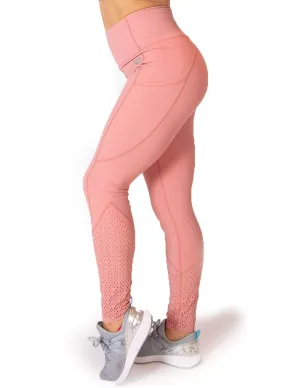 EYELET HIGH RISE LEGGINGS - PINK