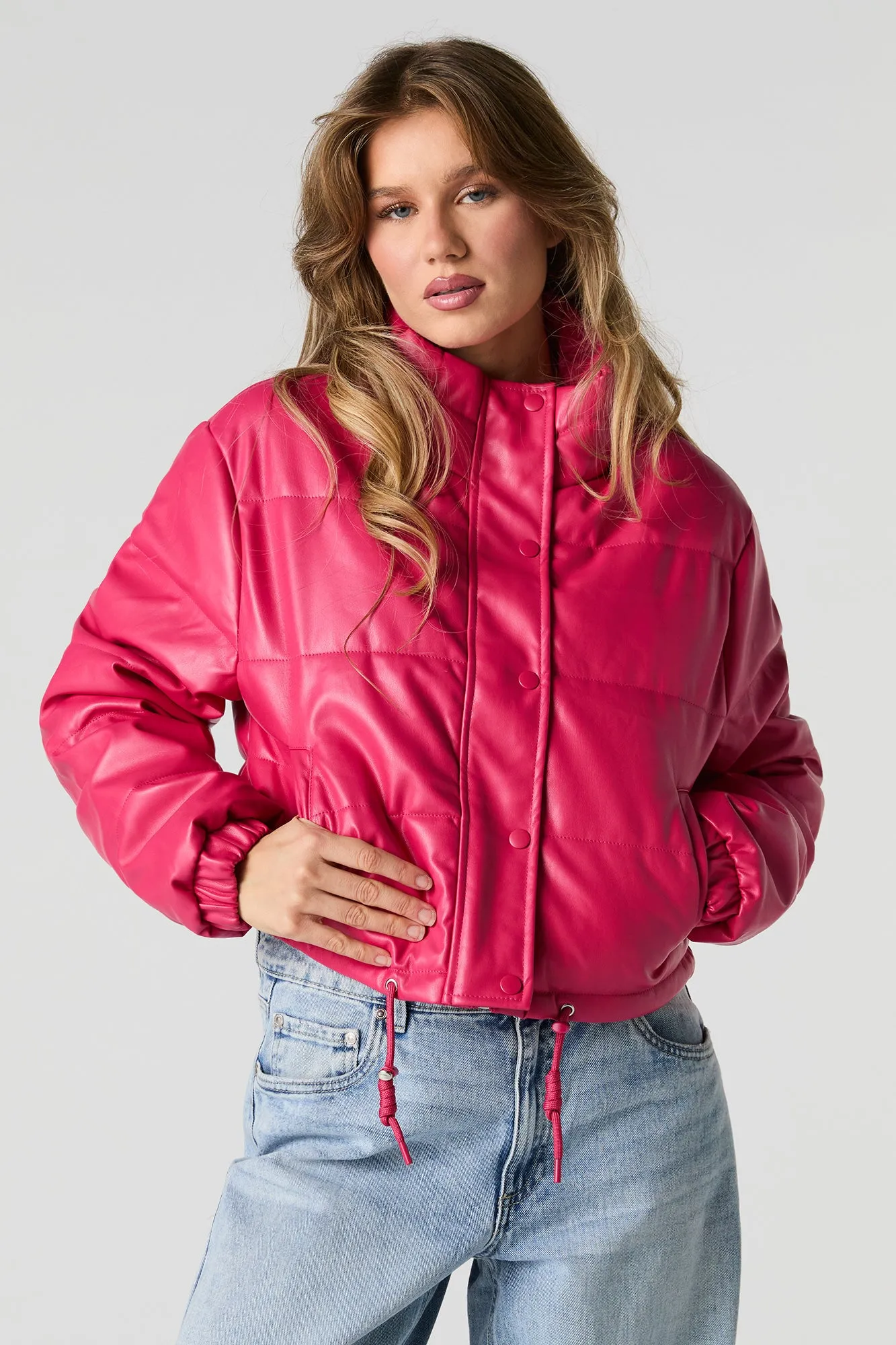 Faux Leather Puffer Jacket