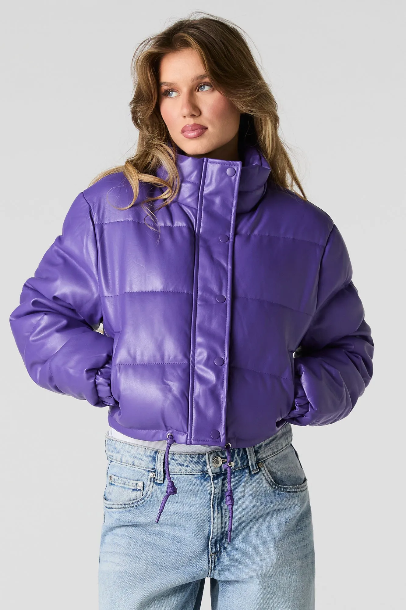 Faux Leather Puffer Jacket