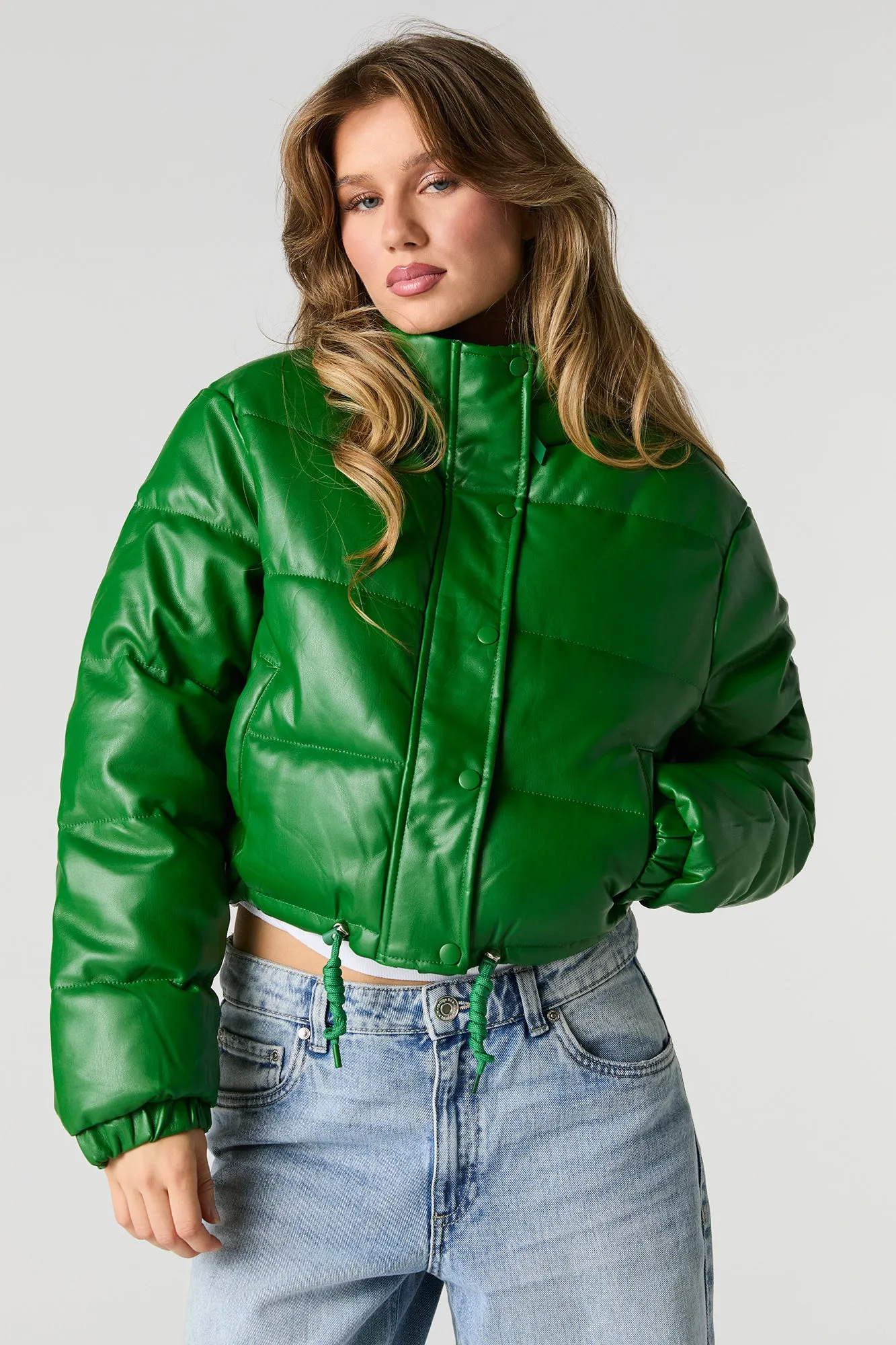 Faux Leather Puffer Jacket