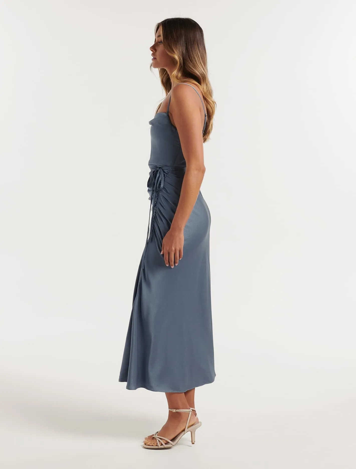 Fay Satin Cowl Ruched Slip Dress