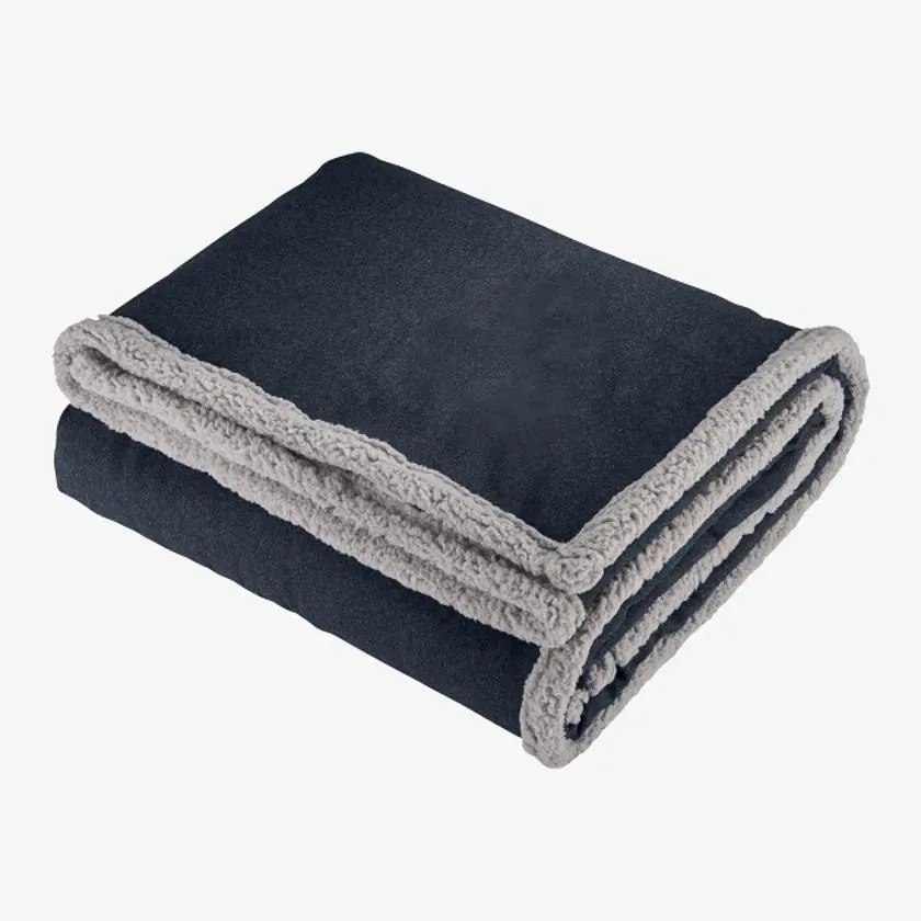 Field & Co Oversized Wool Sherpa Blanket, Navy