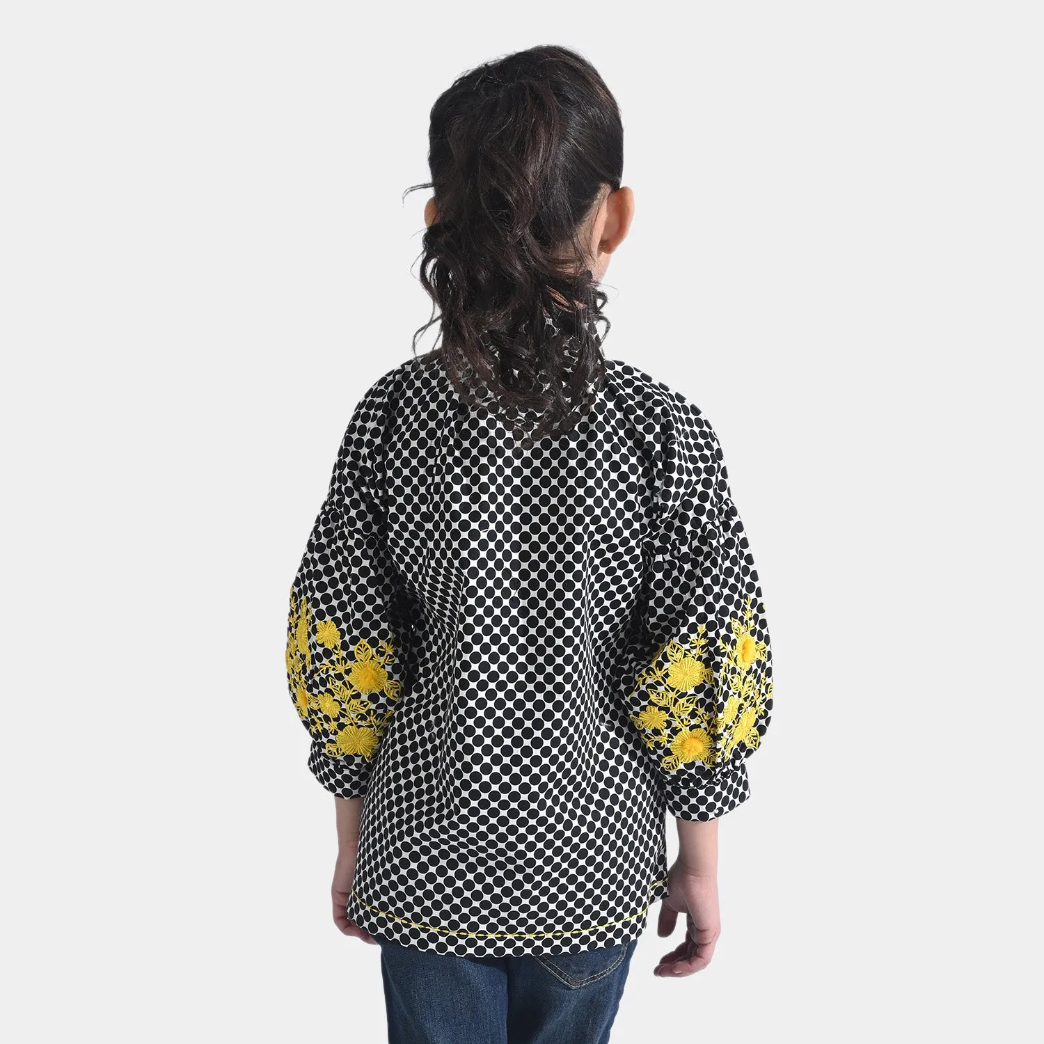 Girls Cotton EMB Top Yellow Effect-BLACK