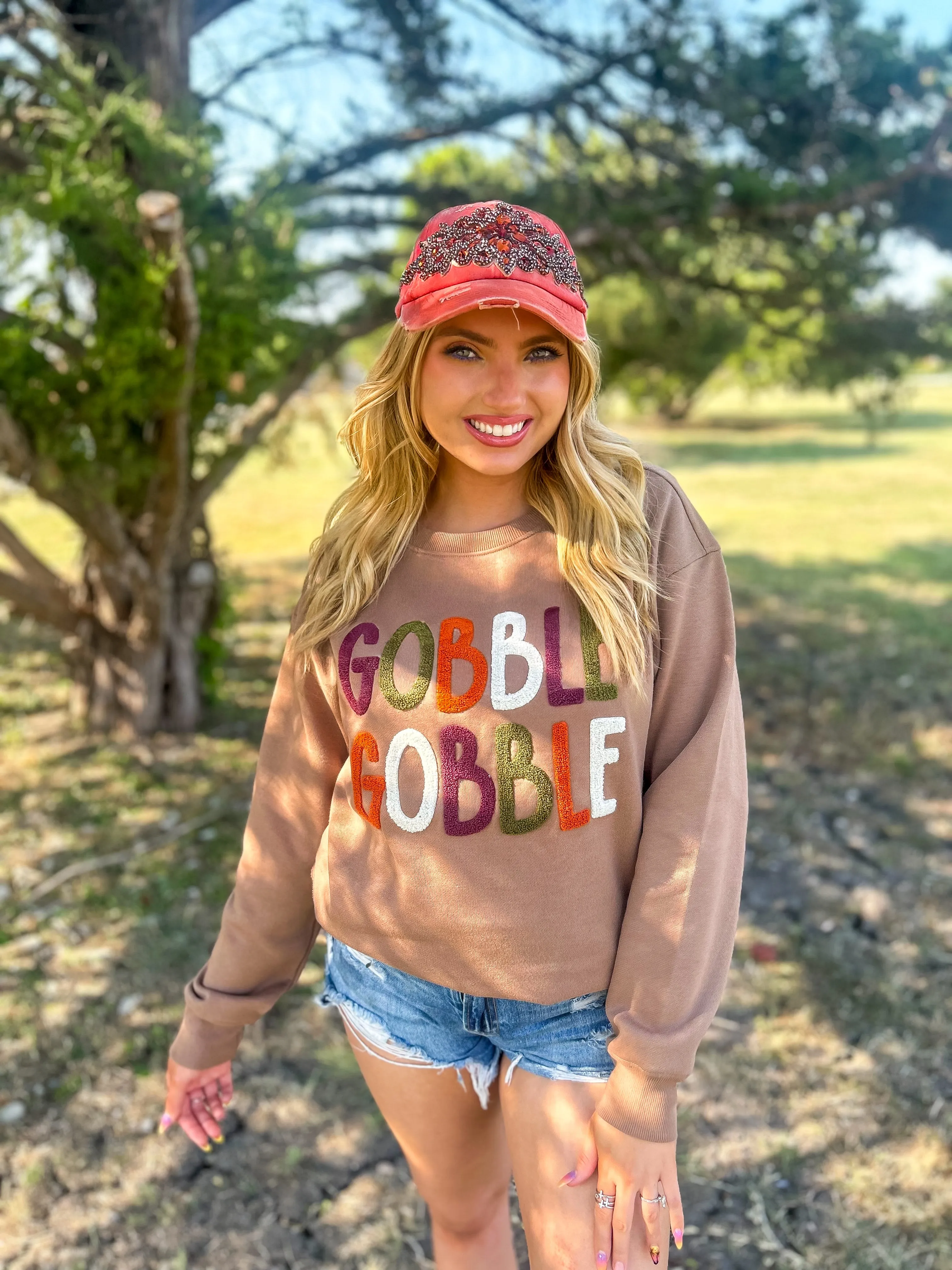 Gobble Gobble Soft Fleece Lined Sweatshirt - Mocha