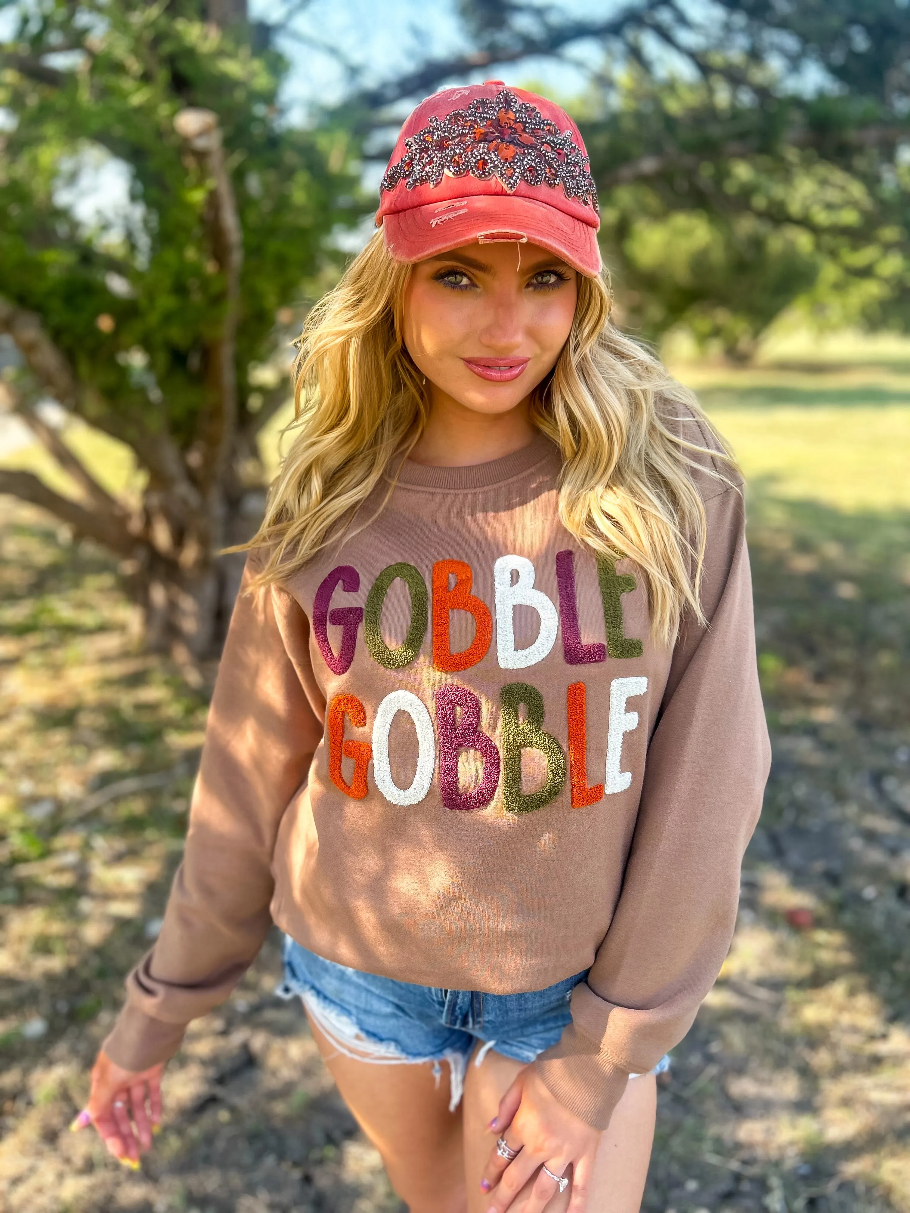 Gobble Gobble Soft Fleece Lined Sweatshirt - Mocha