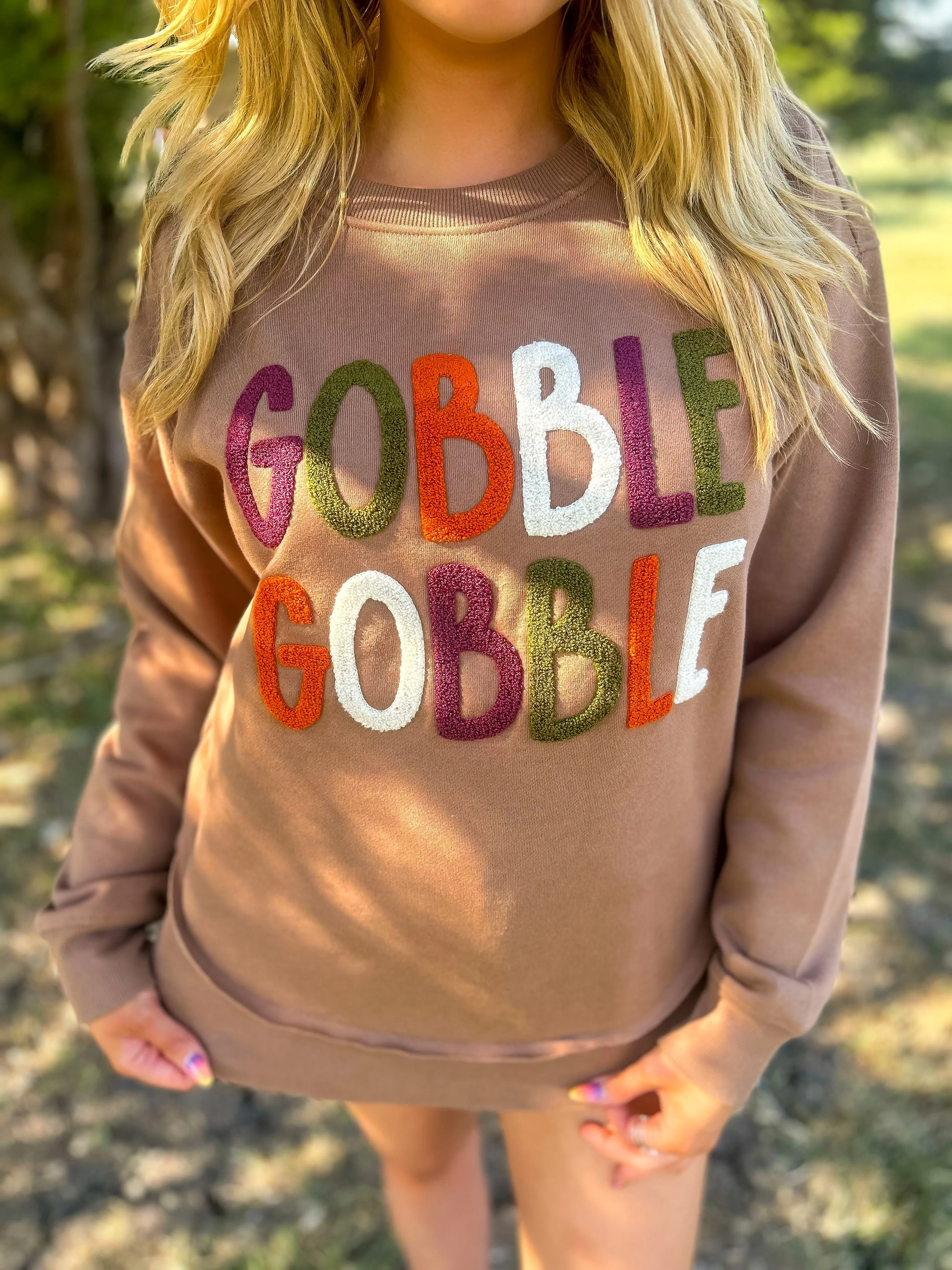 Gobble Gobble Soft Fleece Lined Sweatshirt - Mocha