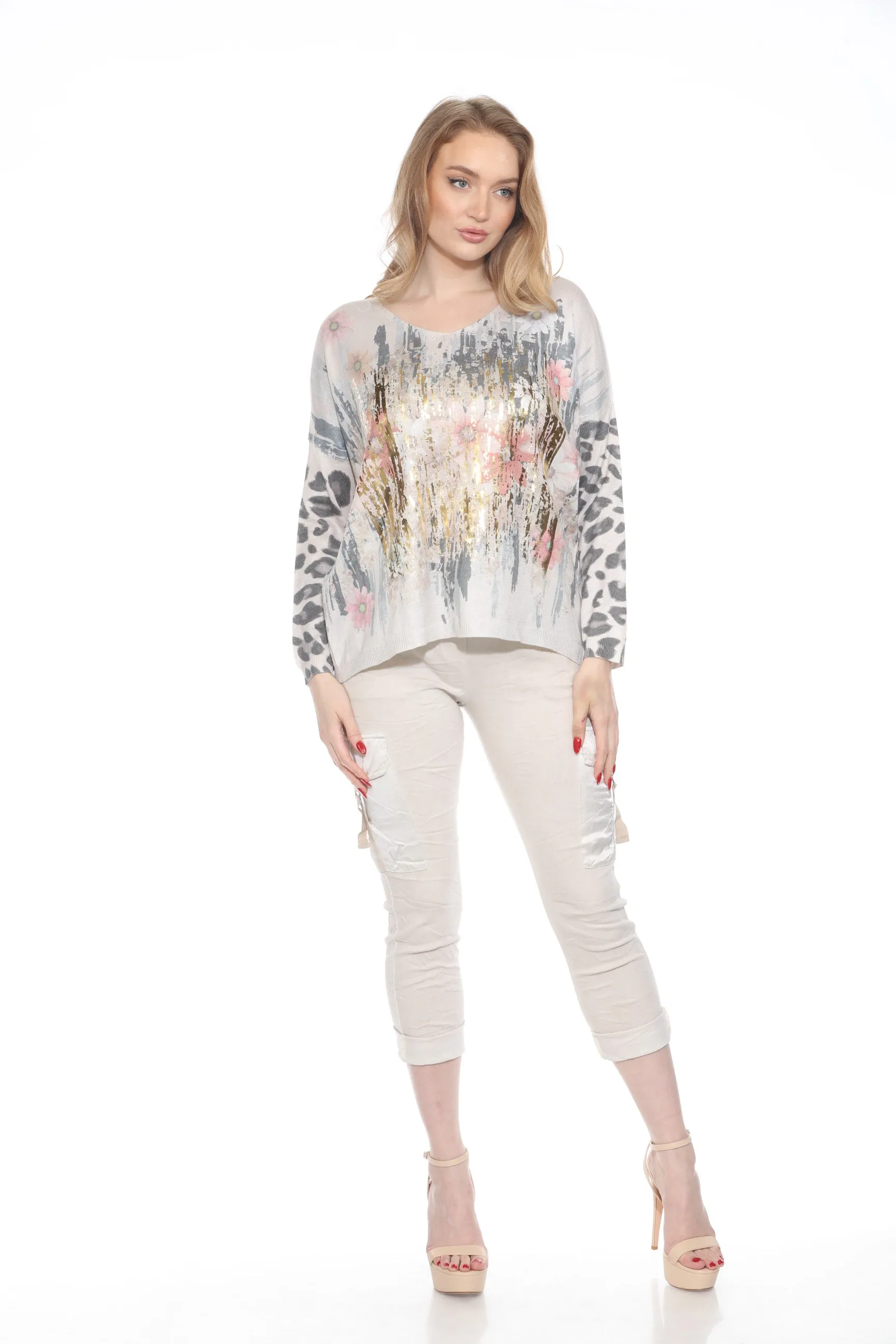 Gold Foil Floral Cheetah Print Top