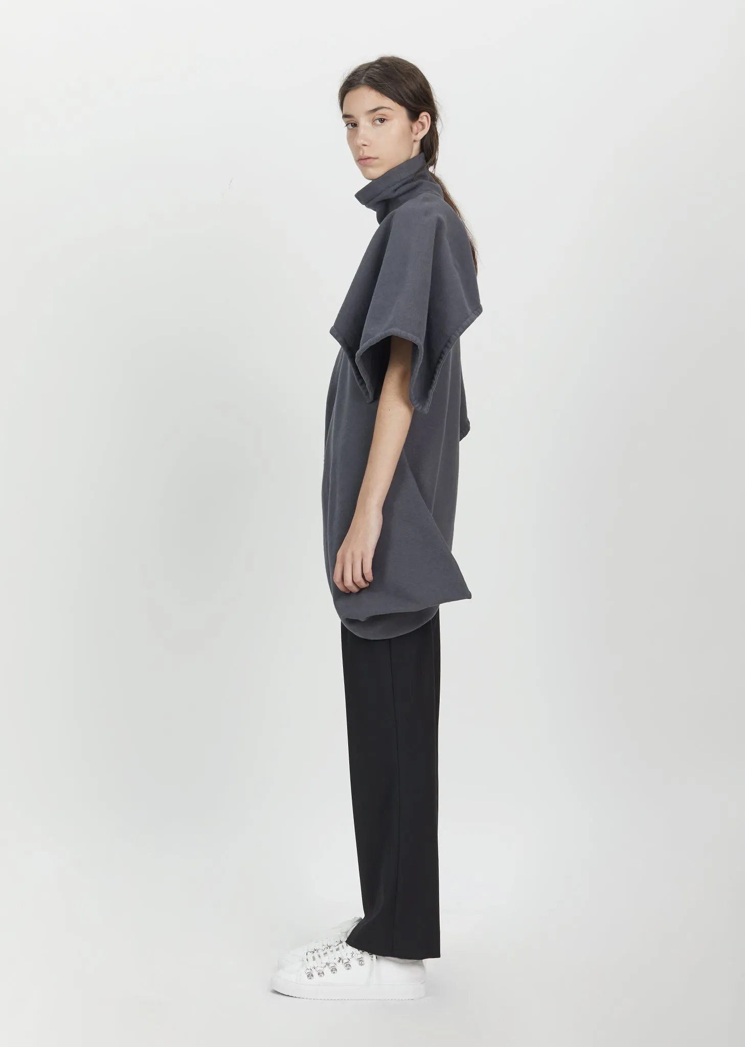 Graphite Asymmetric High Collar Jersey Top