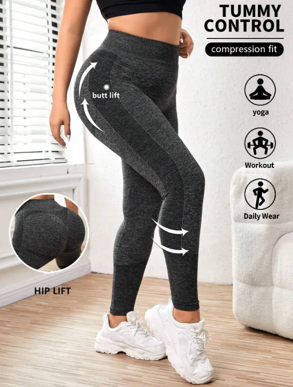 Gym Bunny Grey Tummy Control Gym Leggings - Plus