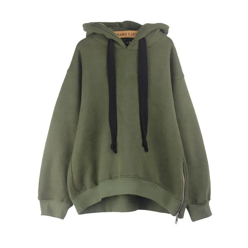 Hooded Sweatshirt Women Trendy Hong Kong Korean Office Casual Loose Solid Colored High Street Tops Outerwear