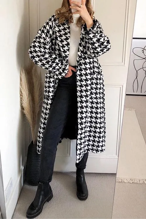 Houndstooth Lapel Woolen Coat