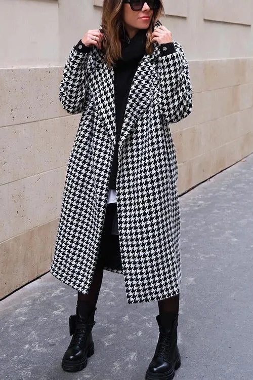 Houndstooth Lapel Woolen Coat