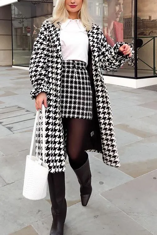 Houndstooth Lapel Woolen Coat