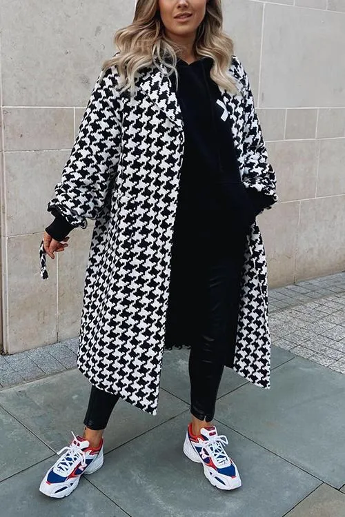 Houndstooth Lapel Woolen Coat