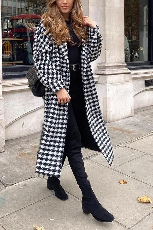 Houndstooth Lapel Woolen Coat