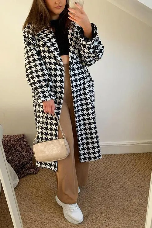 Houndstooth Lapel Woolen Coat