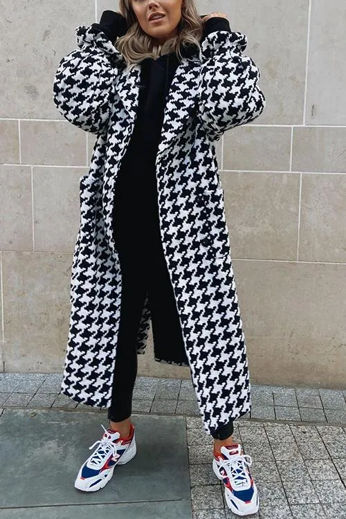 Houndstooth Lapel Woolen Coat