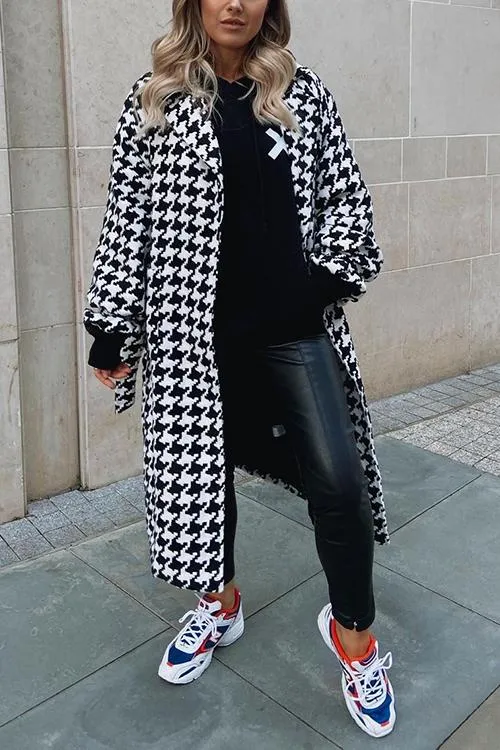 Houndstooth Lapel Woolen Coat