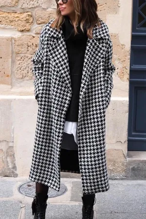 Houndstooth Lapel Woolen Coat