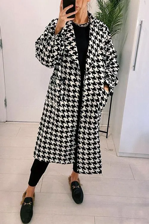 Houndstooth Lapel Woolen Coat