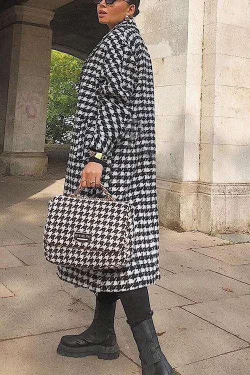 Houndstooth Lapel Woolen Coat