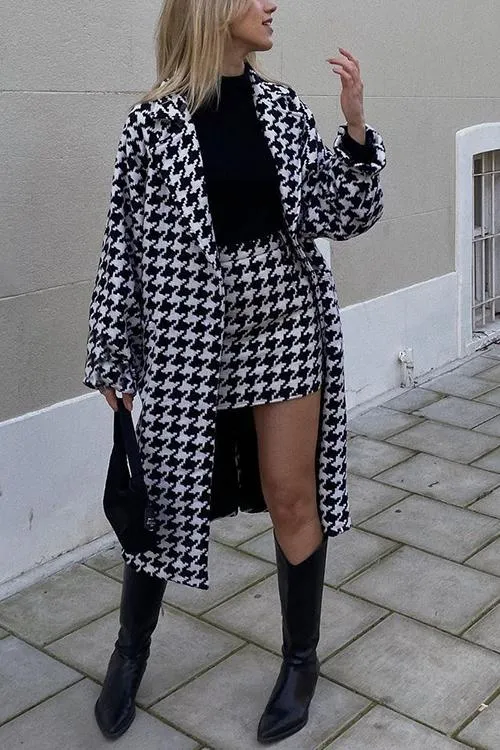 Houndstooth Lapel Woolen Coat