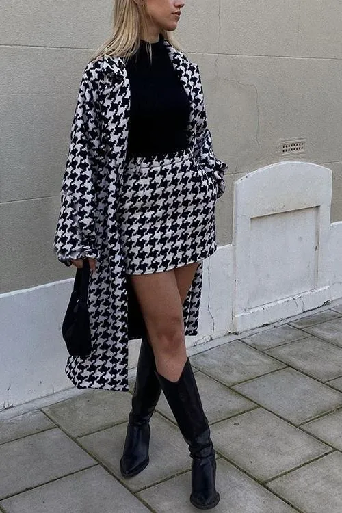 Houndstooth Lapel Woolen Coat