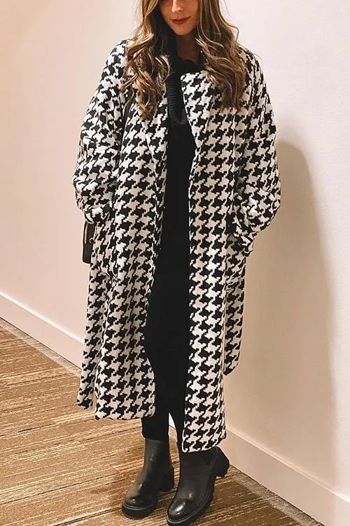 Houndstooth Lapel Woolen Coat