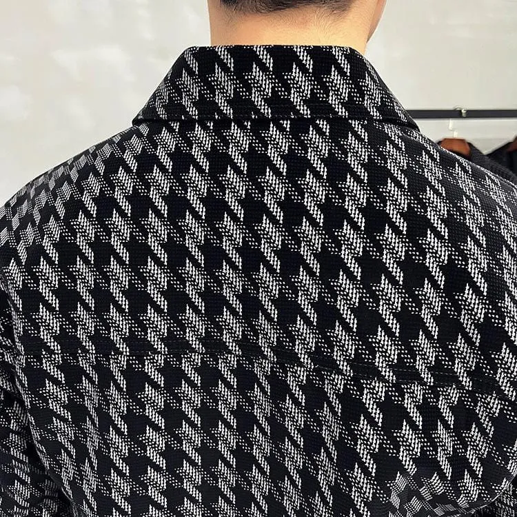 Houndstooth Luxury Jacket - Stylish & Warm Slim Fit Turn Down Collar Motorcycle Coat