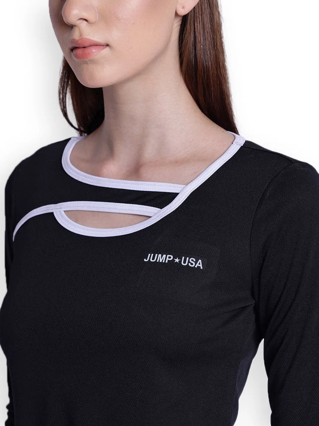 JUMP USA Womens Black Solid Asymmetric Neck Crop Tops