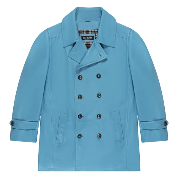 Kashani Powder Blue Double Breasted Lambskin 3/4 Trench Coat