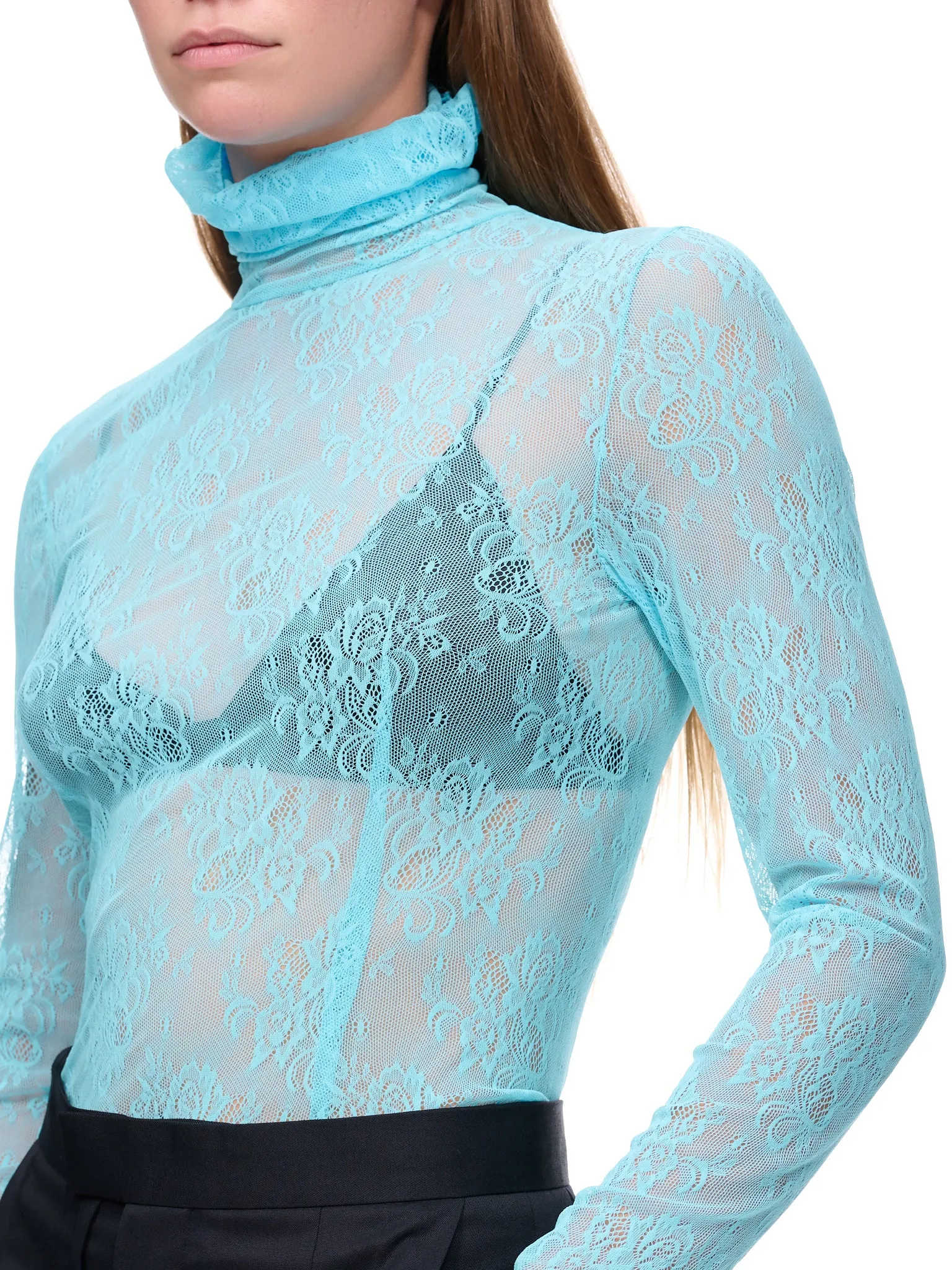 Lace Mock Neck Blouse (UC2B1802-L-BLUE)