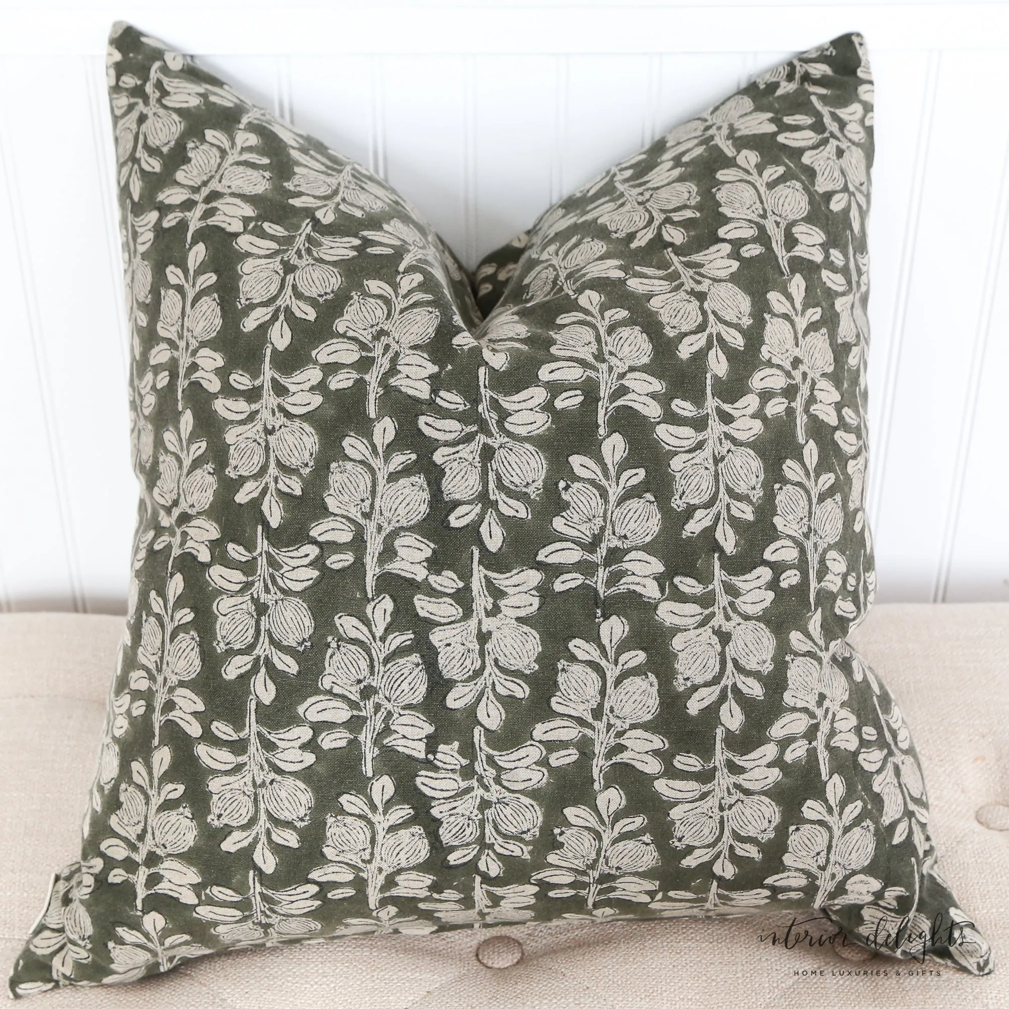 Leaf Block Print Linen Pillow- Square