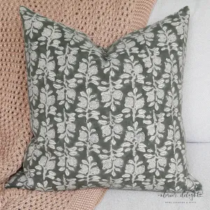 Leaf Block Print Linen Pillow- Square