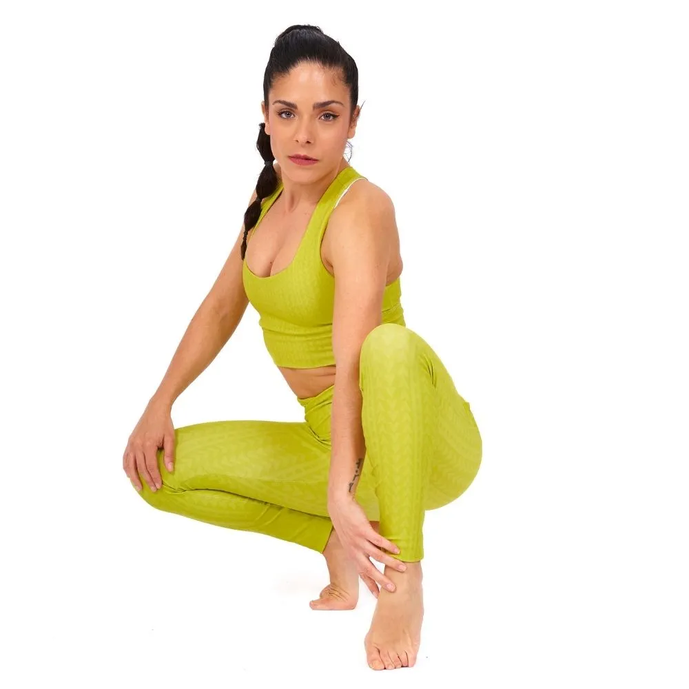 Lime Green High Waisted Crossover Leggings with Pockets