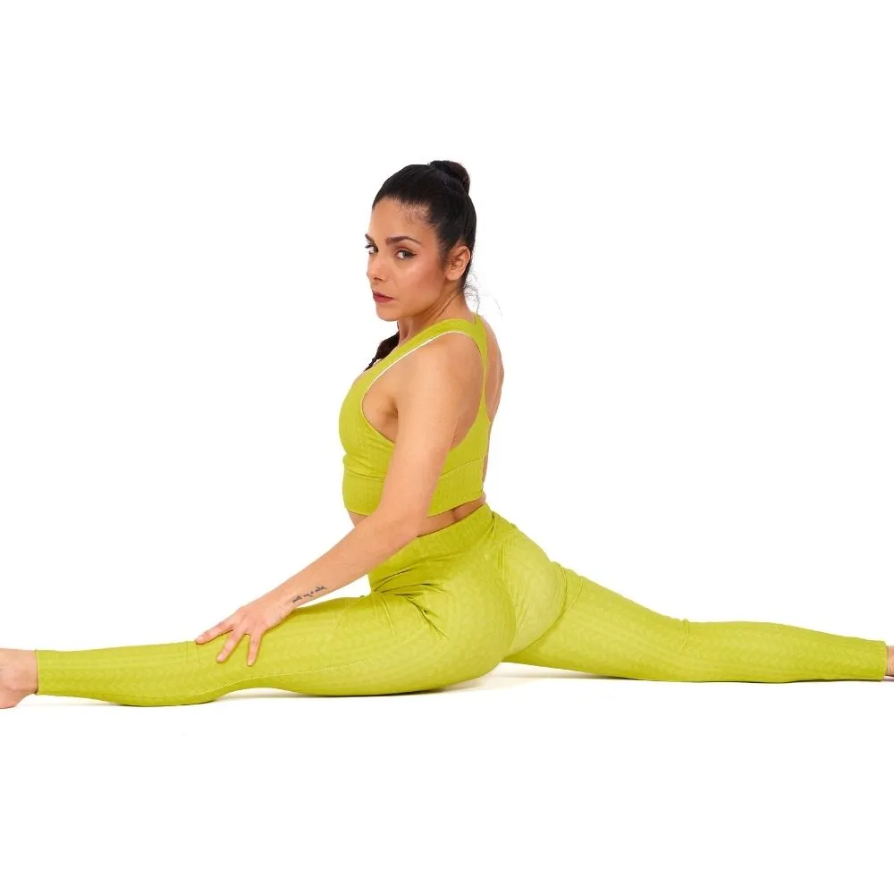 Lime Green High Waisted Crossover Leggings with Pockets