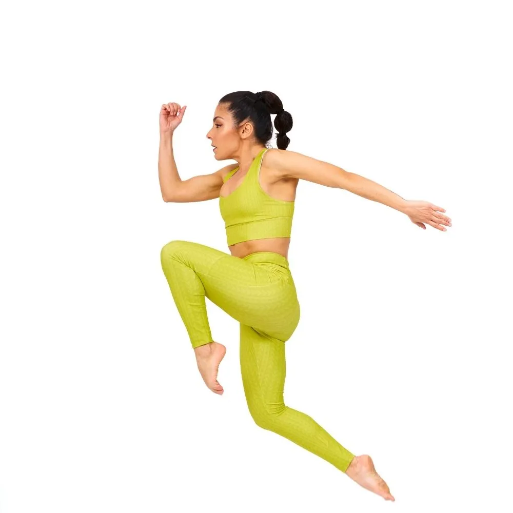 Lime Green High Waisted Crossover Leggings with Pockets