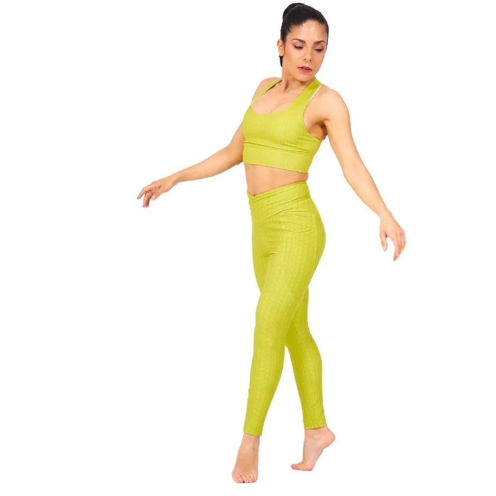 Lime Green High Waisted Crossover Leggings with Pockets