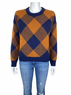 Madewell Women's Mullen Diamond Sweater Navy/Cinnamon Size S with Tags