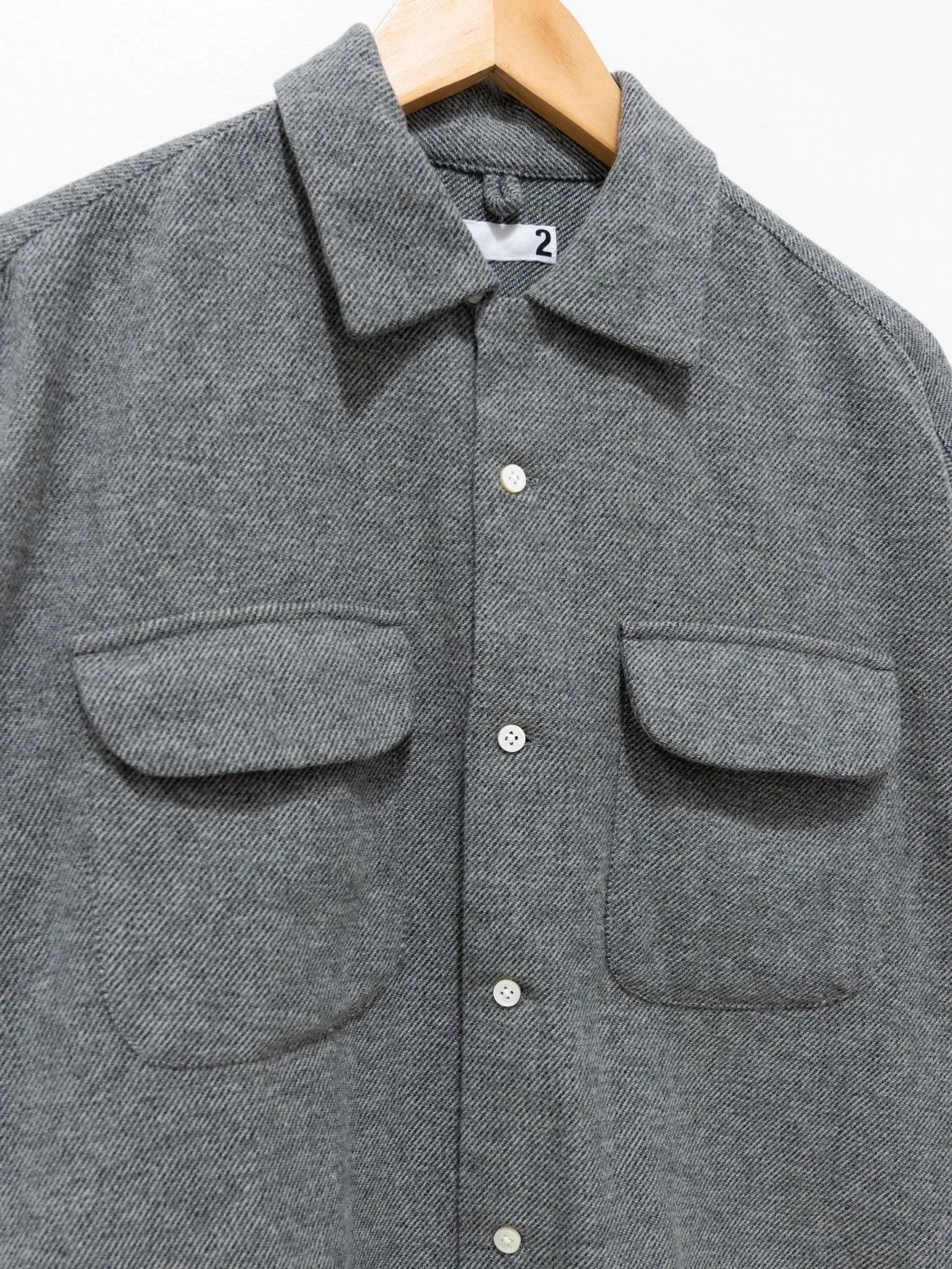 Mixed Color Cotton Round Flap Pocket Baggy Shirt - Gray