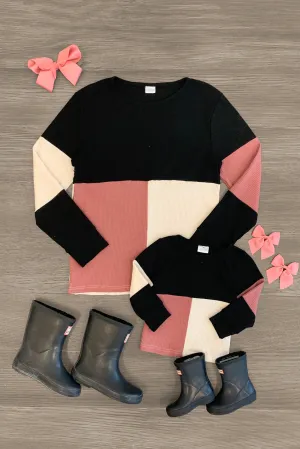 Mom & Me - Color Block Waffle Knit Top