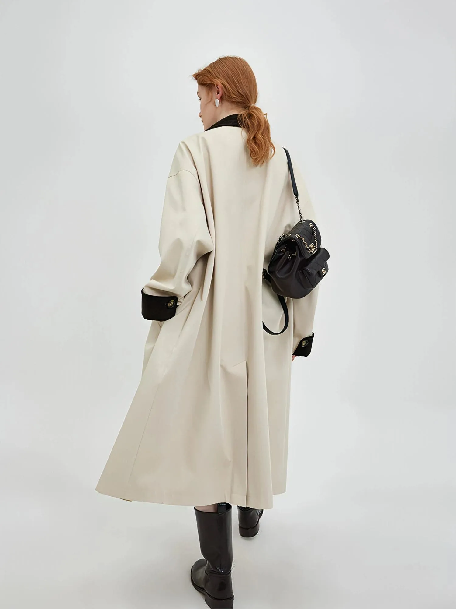 New Retro Color-Block Long Trench Coat